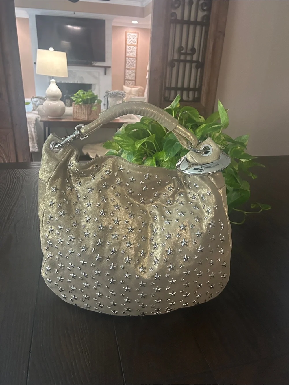 Jimmy Choo “SKY” Star-Studded Hobo Bag